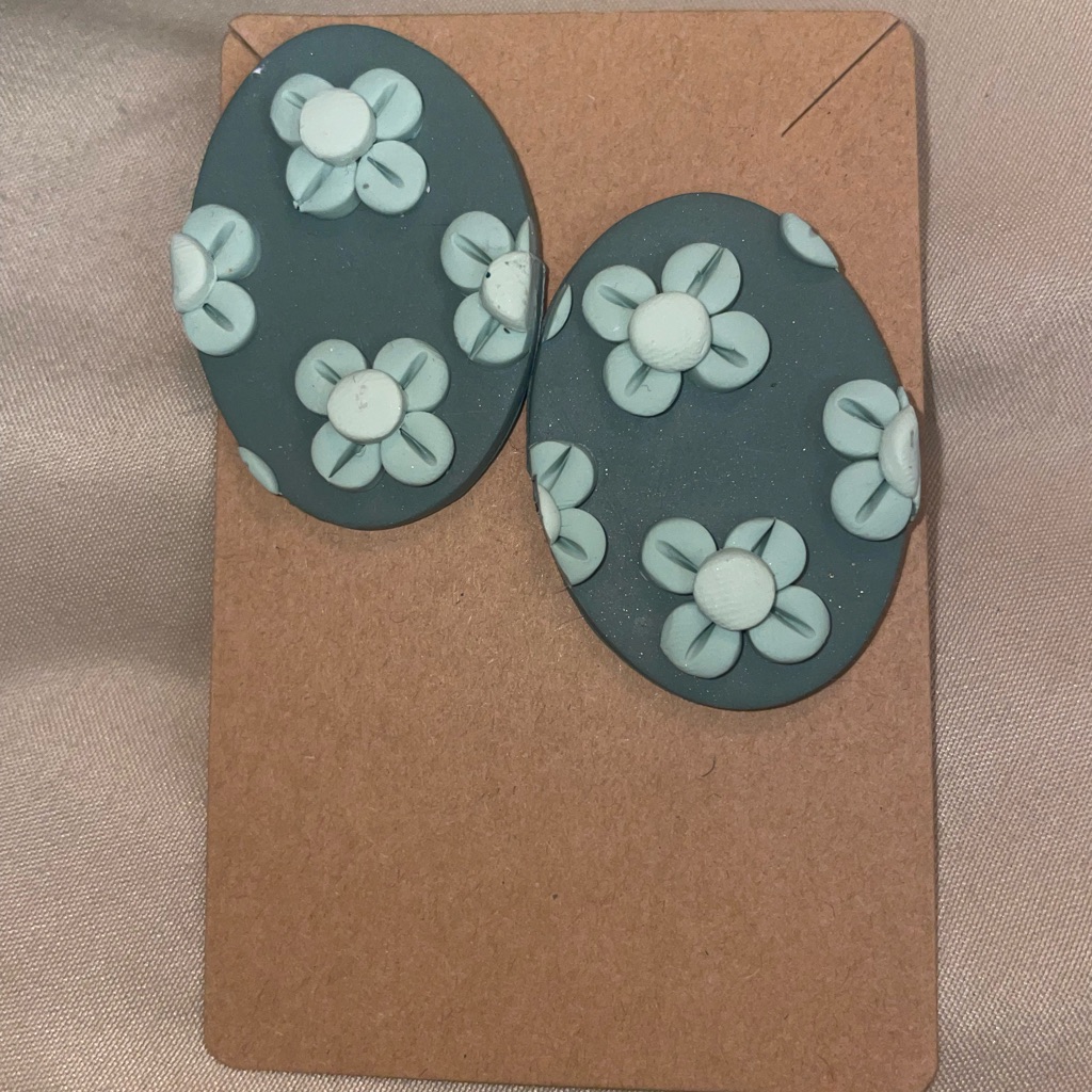 Floral Oval Polymer Clay Earrings